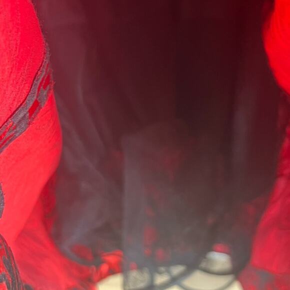 Chetta B Evening Formal Maxi Skirt Womens Size 12 Red Satin Black Velvet Roses - Picture 6 of 13